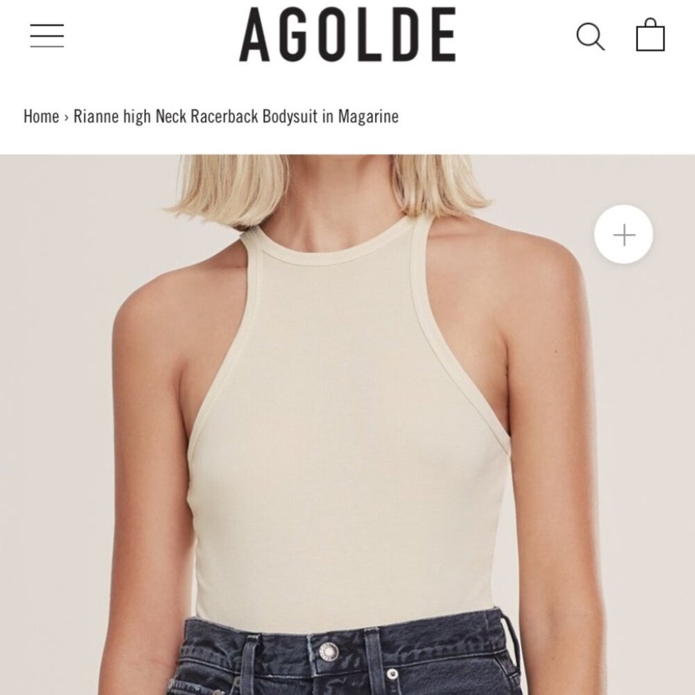 AGOLDE Rianne High Neck Racerback Ribbed Bodysuit in Cream - Small - Picture 3 of 4